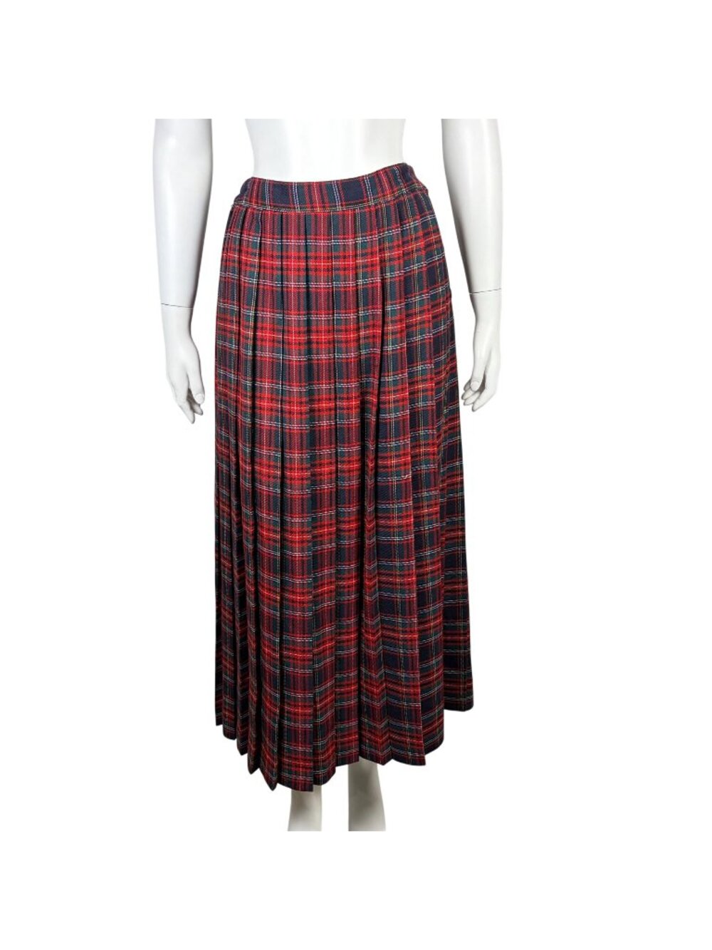 Vintage Michele Plaid Pleated Maxi Skirt Size 12 Red Green Schoolgirl Academia